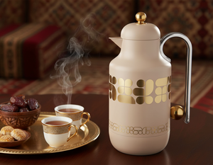 ترمس خزامي السيف غاليري، 1 لتر، خامة داخلية زجاج، يد شفاف، غطاء ضغاط - كريمي ذهبي product image 2