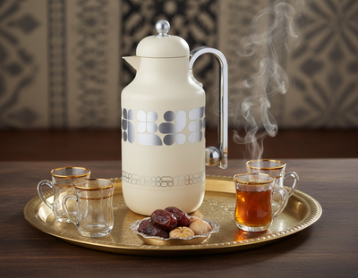 ترمس خزامي السيف غاليري، 1 لتر، خامة داخلية زجاج، يد شفاف، غطاء ضغاط - كريمي فضي product image 2