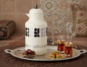 ترمس خزامي السيف غاليري، 1 لتر، خامة داخلية زجاج، يد شفاف، غطاء ضغاط - كريمي اسود product image 2