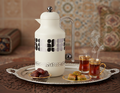 ترمس خزامي السيف غاليري، 1 لتر، خامة داخلية زجاج، يد شفاف، غطاء ضغاط - كريمي اسود product image 2