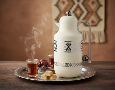 ترمس خزامي السيف غاليري، 1 لتر، خامة داخلية زجاج، يد شفاف، غطاء ضغاط - كريمي فضي product image 2