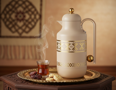 ترمس خزامي السيف غاليري، 1 لتر، خامة داخلية زجاج، يد شفاف، غطاء ضغاط - بيج ذهبي product image 2