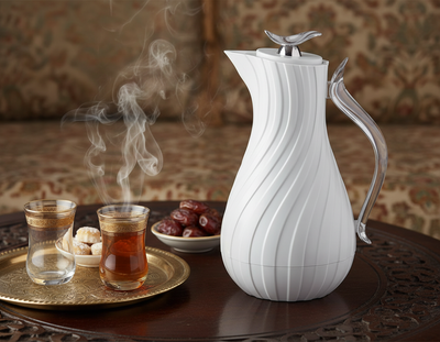 ترمس ليال جلوري، 1 لتر، خامة داخلية زجاج، يد شفاف، غطاء ضغاط - رمادي فاتح product image 2