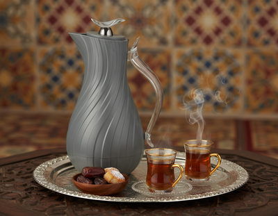 ترمس ليال جلوري، 1 لتر، خامة داخلية زجاج، يد شفاف، غطاء ضغاط - رمادي غامق product image 2