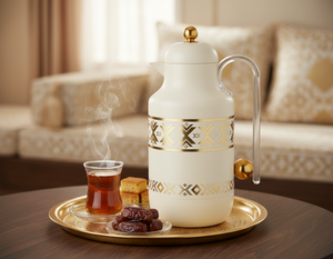 ترمس خزامي السيف غاليري، 1 لتر، خامة داخلية زجاج، يد شفاف، غطاء ضغاط - كريمي ذهبي product image 2