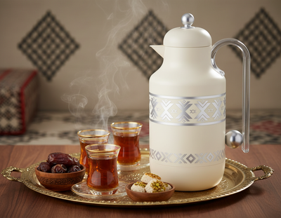 ترمس خزامي السيف غاليري، 1 لتر، خامة داخلية زجاج، يد شفاف، غطاء ضغاط - كريمي فضي product image 2