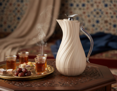 ترمس ليال جلوري، 1 لتر، خامة داخلية زجاج، يد شفاف، غطاء ضغاط - بيج product image 2