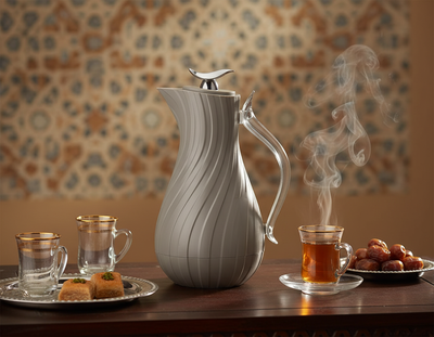 ترمس ليال جلوري، 1 لتر، خامة داخلية زجاج، يد شفاف، غطاء ضغاط - كابتشينو product image 2