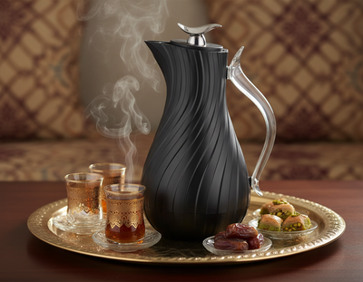 ترمس ليال جلوري، 1 لتر، خامة داخلية زجاج، يد شفاف، غطاء ضغاط - اسود product image 2