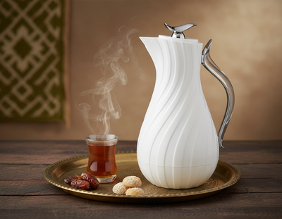 ترمس ليال جلوري، 1 لتر، خامة داخلية زجاج، يد شفاف، غطاء ضغاط - ابيض product image 2