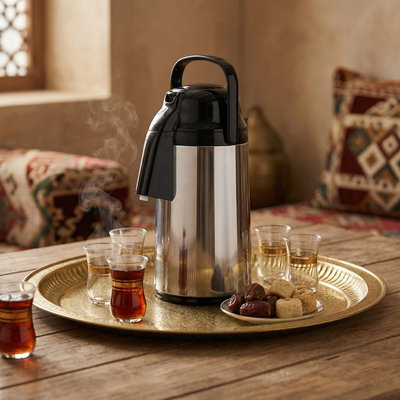 ترمس ابو فيل زوجرشي، 3 لتر، حافظة داخلية زجاج، ضغاط، 360 درجة - فضي أسود product image 2