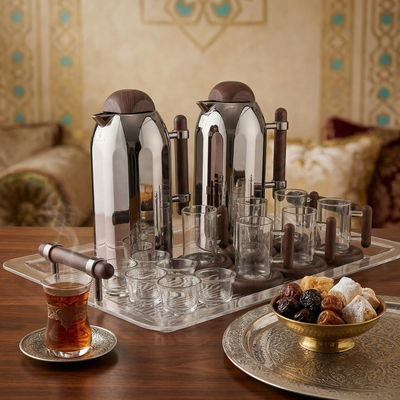 طقم ترامس ترحاب السيف غاليري، 21 قطعة، بيالات مع صحون، فناجين قهوة، طوفرية، يد خشبي - اسود خشبي product image 2