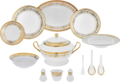 Ridge Porcelain Dinner Set, 110 Pieces - White Gold product image 1