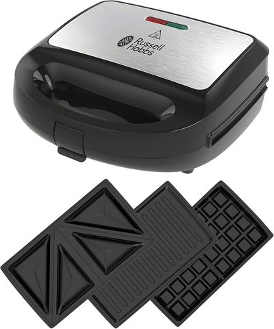 صانع ساندوتش ووافل راسل هوبز، 750 واط، 3x1، الواح قابلة للازالة، SWM101 - اسود product image 1