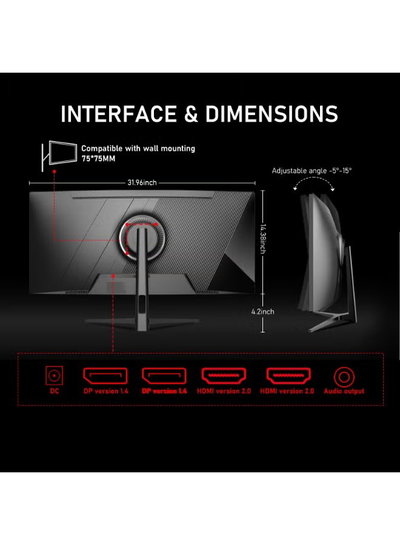 شاشة العاب منحنية نيكو، 34 بوصة،WQHD، 165 هرتز، منفذ USB Type-C، 27NMSX - اسود product image 6