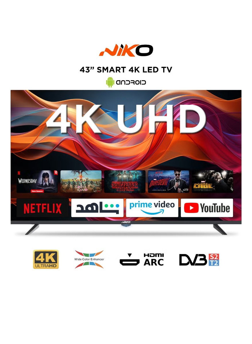 niko！ Nikko 43-inch Frameless Smart TV, 4K, Built-in Receiver, Android