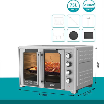 فرن كهربائي ويننج ستار، 75 لتر، 2800 واط، باب زجاج، شواية دوارة، ST-9851 - فضي product image 7