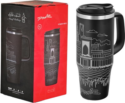 مج باور حافظ للحرارة ستانلس استيل السيف غاليري، 1 لتر، مسكة يد، مرفق مصاص - أسود product image 7