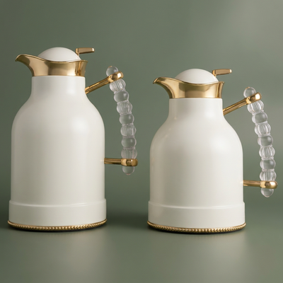Al Saif Gallery Farida Thermos Set, Two Pieces, 1 Liter, Inner Case Tempered Glass Outer Casing Steel - Beige product image 1