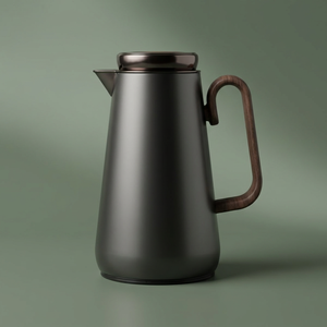 Al Saif Gallery Stainless Steel Thermos, 1 Liter, Heat-Resistant Glass Interior, Push Button, Wooden Handle - Glossy Black product image