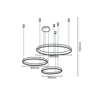 Meshkati modern Chandelier, 3 circular rings, 75 Watt, 3000 Kelvin, acrylic aluminum - black product image 3