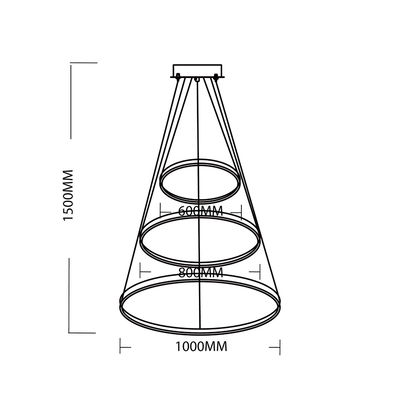 Meshkati modern chandelier, 3 circular rings, 75 watts, 3000 Kelvin, acrylic aluminum - black product image 4