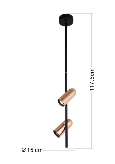 Meshkati modern pendant lighting, 2 bulbs, 117.5 x 15 cm, aluminum and glass - black copper product image 2
