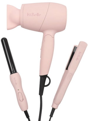 محموعة فرد الشعر 3×1 لابيل برش ميني، مجفف وكاوية فرد الشعر، 1000 واط، 3 قطع - وردي product image