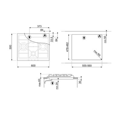 موقد سطح طاولة غاز مدمج ستانلس ستيل سميج، 60×50 سم، 4 شعلات، SR764PO - كريمي product image 4