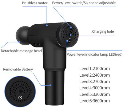 جهاز مساج يدوي، 6 مستويات سرعة، 4 رؤوس - اسود product image 3