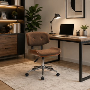 كرسي مكتب دوار معدن وخشب، 88×50×40 سم - بني product image
