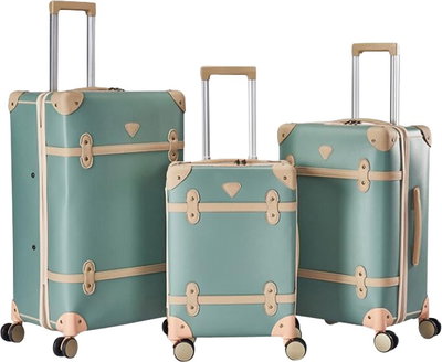 طقم شنط سفر جلد صناعي ليمرا، 3 مقاسات، 4 عجلات، GL-9903 - تركواز بيج product image 1