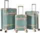 طقم شنط سفر جلد صناعي ليمرا، 3 مقاسات، 4 عجلات، GL-9903 - تركواز بيج product image 1