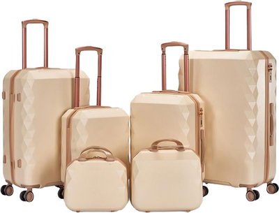 طقم شنط سفر ABS ليمرا، 6 مقاسات، 4 عجلات، WM-223 - بيج ذهبي product image 1