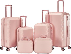 طقم شنط سفر ABS ليمرا، 6 مقاسات، 4 عجلات، WM-225 - زهري product image