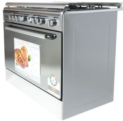 فرن غاز ستانلس ستيل بيسك، 60×90 سم، 5 شعلات، اشعال ذاتي - فضي product image 2