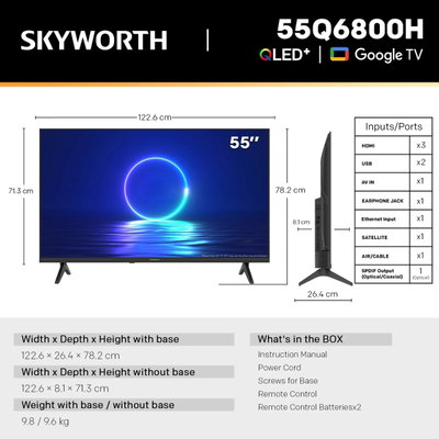 تلفزيون سمارت بدون اطار سكاي وورث، 55 بوصة، ‎4K UHD‎، شاشة QLED، نظام جوجل، ريموت كنترول، 55Q6800H - اسود product image 4