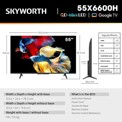 تلفزيون سمارت بدون اطار سكاي وورث، 55 بوصة، 4K UHD، شاشة Mini LED، نظام جوجل، ريموت كنترول، 55X6600H - اسود product image 4
