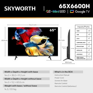 تلفزيون سمارت بدون اطار سكاي وورث، 65 بوصة، 4K UHD، شاشة Mini LED، نظام جوجل، ريموت كنترول، 65X6600H - اسود product image 2