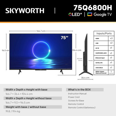 تلفزيون سمارت بدون اطار سكاي وورث، 75 بوصة، 4K UHD، شاشة QLED، نظام جوجل، ريموت كنترول، 75Q6800H - اسود product image 4