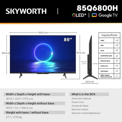 تلفزيون سمارت بدون اطار سكاي وورث، 85 يوصة، 4K UHD، شاشة QLED، نظام جوجل، ريموت كنترول، 85Q6800H - اسود product image 4