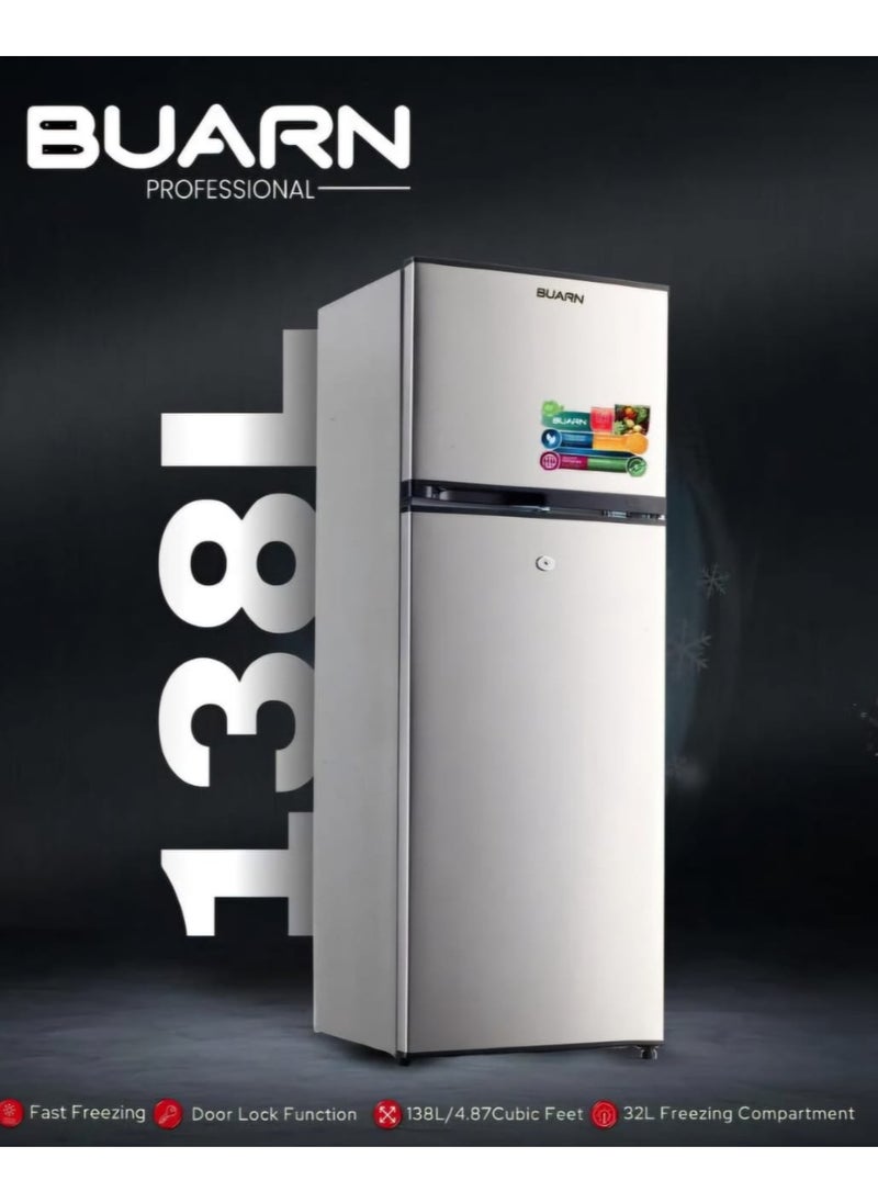 ثلاجة بوارن بروفيشينال، 138 لتر، انفرتر، بابين، فريزر علوي، NBR-W138L - فضي product image 2