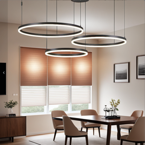 Meshkati modern Chandelier, 3 circular rings, 75 Watt, 3000 Kelvin, acrylic aluminum - black product image
