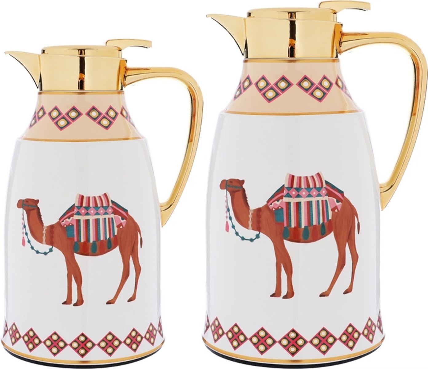 Al Saif Gallery travel thermos set, 1.3/1 liter, two pieces, thermal glass inner shell, steel outer shell - golden white product image