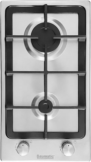 موقد سطح طاولة غاز ستانلس ستيل باوماتيك، 30×51 سم 2 شعلة، BMEH3GSS-2 - فضي product image