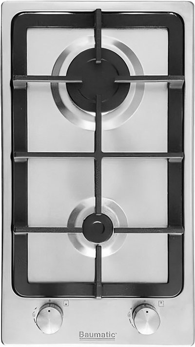 موقد سطح طاولة غاز ستانلس ستيل باوماتيك، 30×51 سم 2 شعلة، BMEH3GSS-2 - فضي product image 1