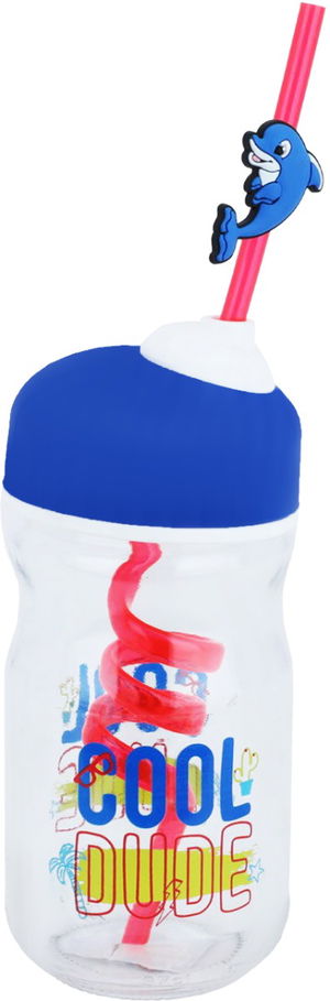 كوب زجاج السيف غاليري، 100 مل، بغطاء أزرق، مع مصاص أحمر - شفاف product image
