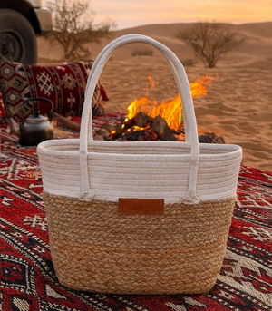 Al Saif Gallery wicker bag, 40 x 17 x 28 cm, handle - beige/white product image 2