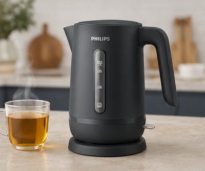 طقم إفطار فيليبس، محمصة فيليبس، 650 واط، شريحتان، HD2510/90 - أسود - غلاية كهربائية فيليبس، 1.7 واط، 2200 واط - أسود - ماكينة صنع القهوة بالتنقيط فيليبس، 1.2 لتر، 1000 واط، HD7430/90 - أسود product image 3